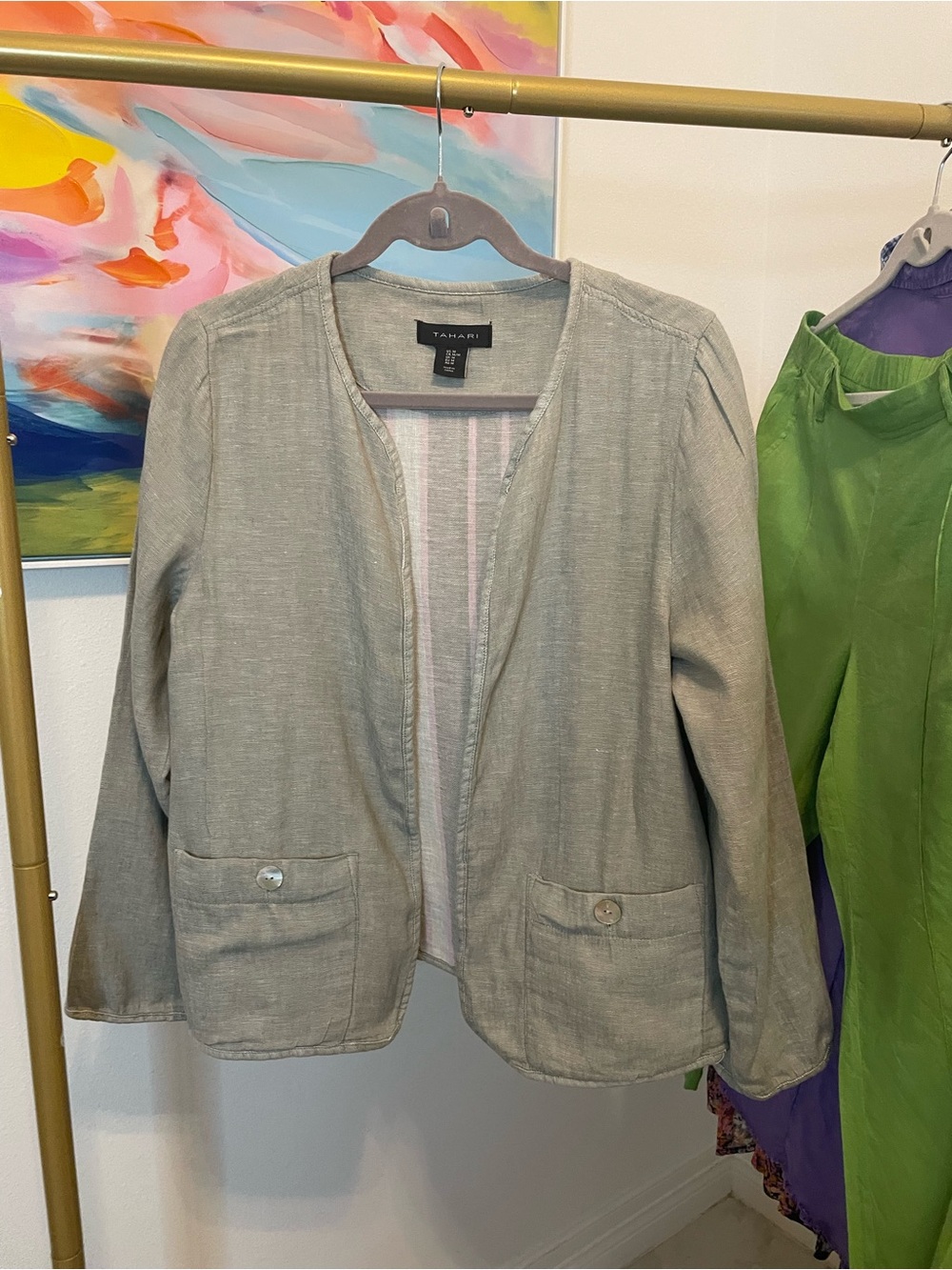 Tahari Open-Front Linen-Blend Blazer Medium‎